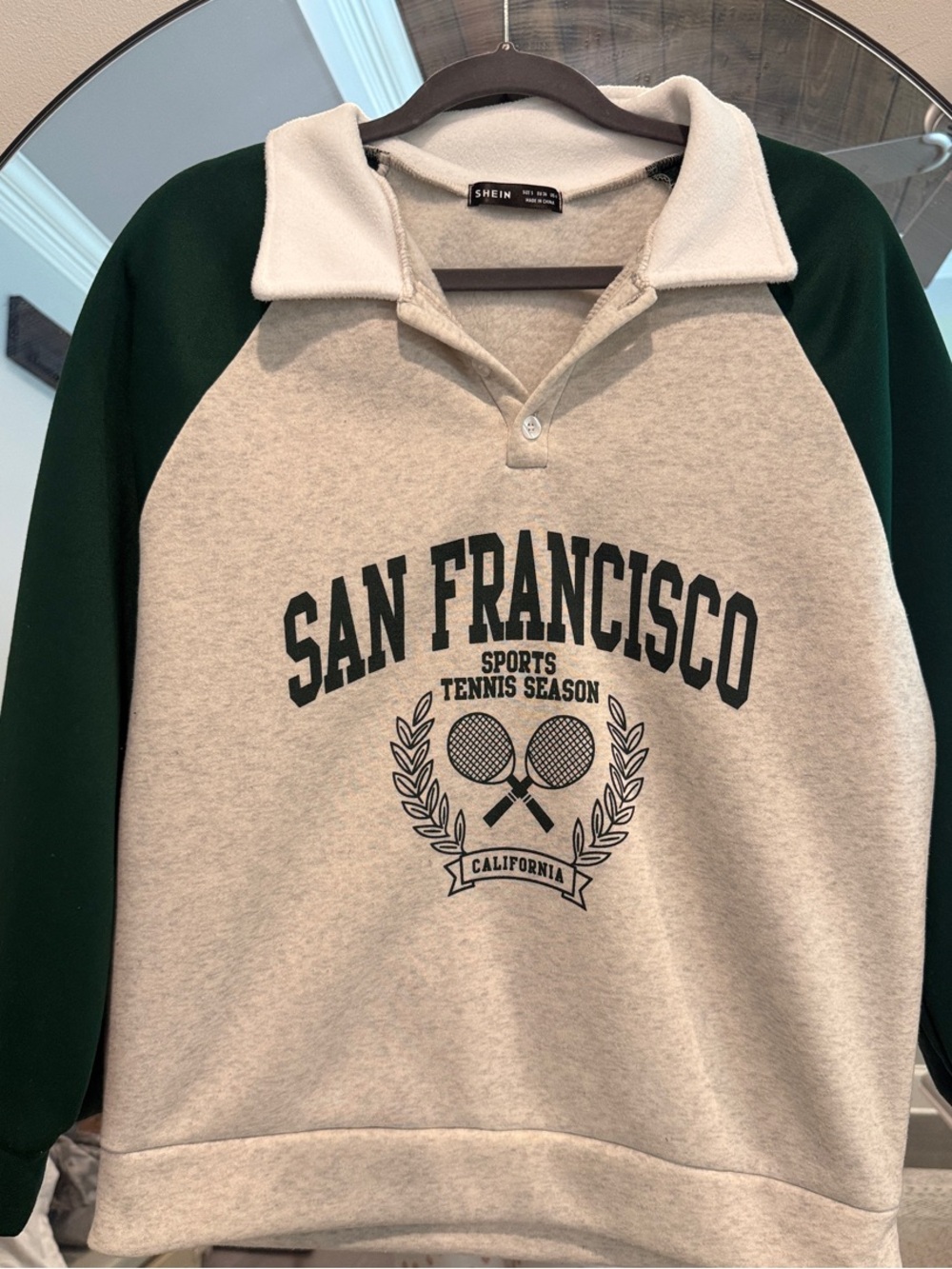 SHEIN Gray Pullover with Dark Green Raglan Sleeves